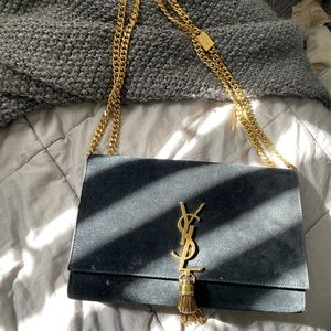 YSL Monogram Suede Shoulder Bag w/ Tassel Medium